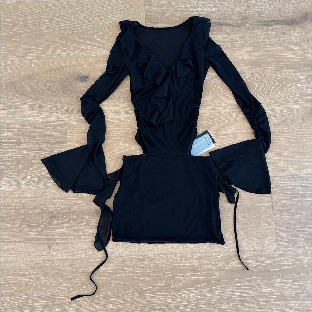 Outcast Sheer Mini Dress Long Sleeves Avaline Size XS Blaxk